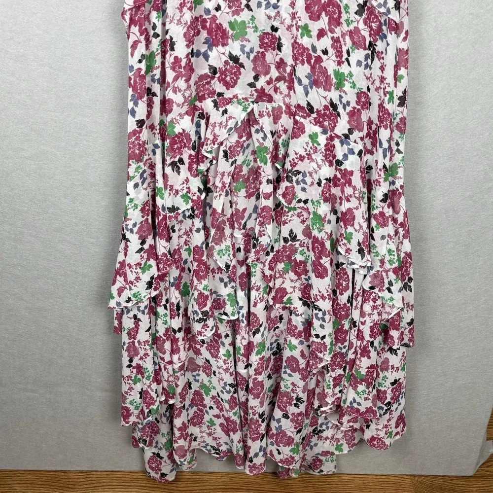 MISA Los Angeles Floral Chiffon Maxi Dress Sz S White Pink Ruffle‎ Tiered - Picture 9 of 11